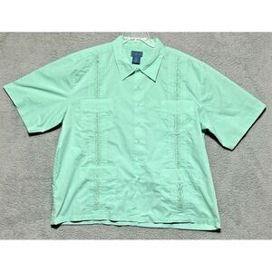 TropiCool‎ Guayabera Shirt 2XL Tall Green Embroidered 4 Pocket Wedding